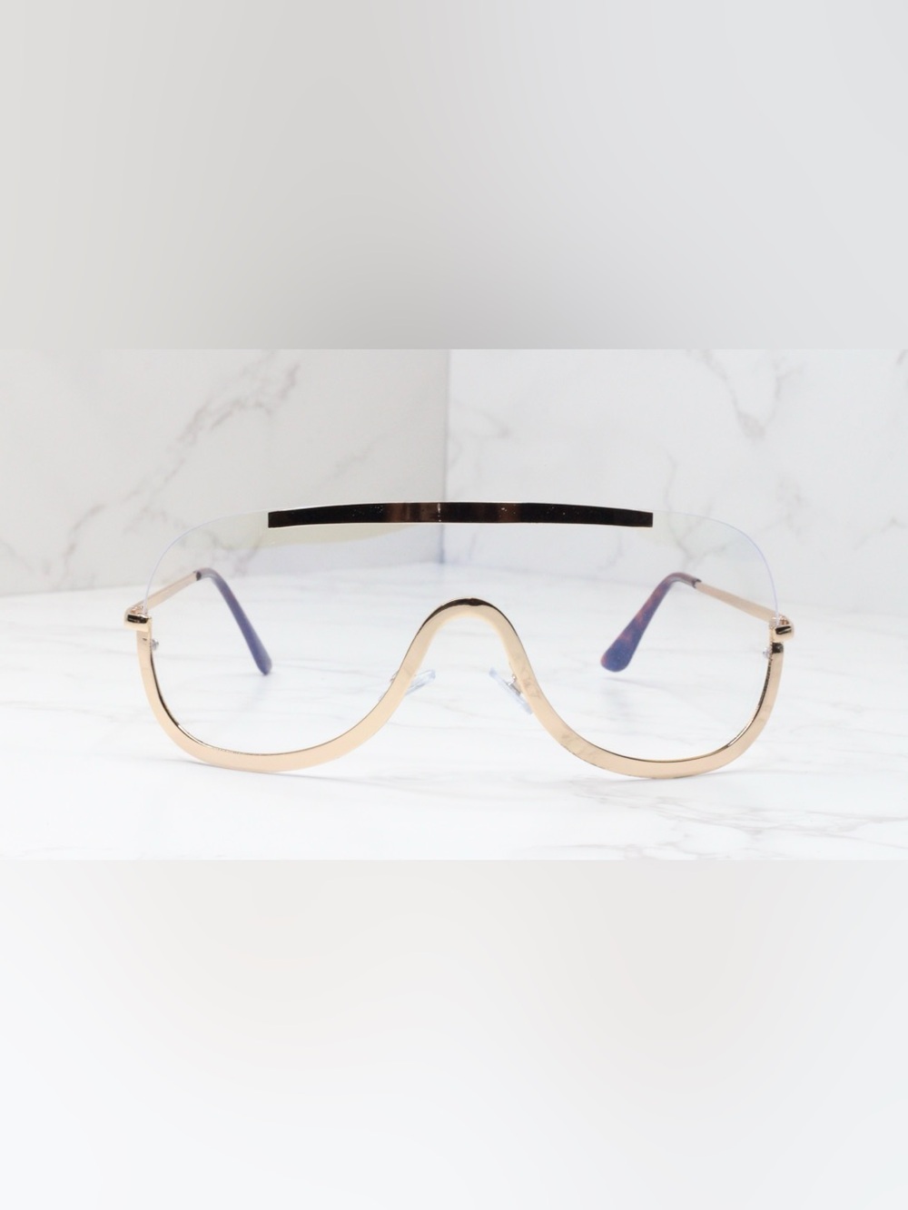 Gold Shield Visor Sunglasses for Women - Modern Rim Accent